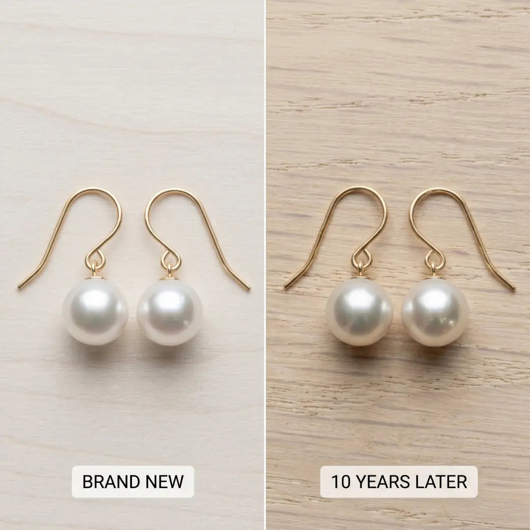 18K Solid Yellow Gold Akoya Natural Pearl Drop Earrings