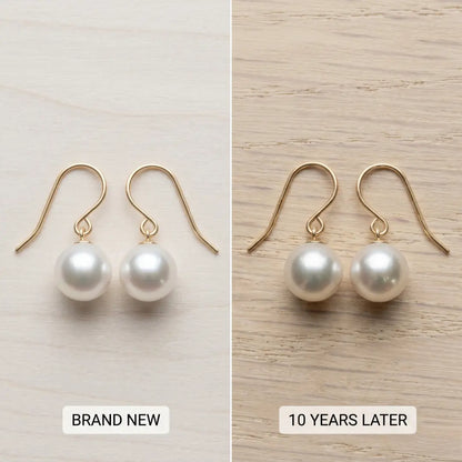 18K Solid Yellow Gold Akoya Natural Pearl Drop Earrings