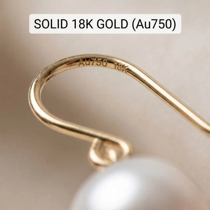18K Solid Yellow Gold Akoya Natural Pearl Drop Earrings