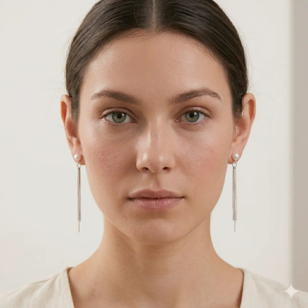 Japanese Akoya Pearl Long Chain Dangle Earrings