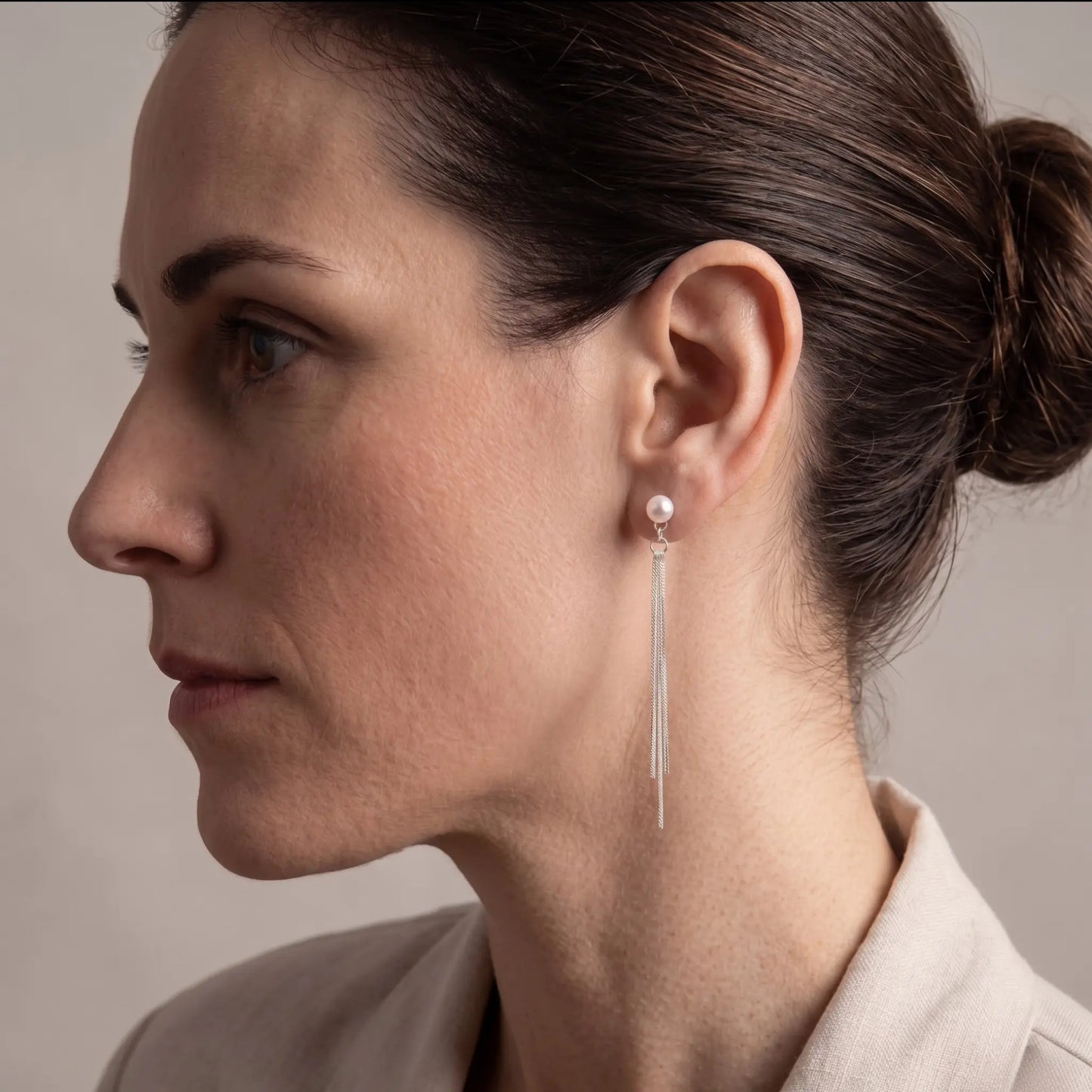 Japanese Akoya Pearl Long Chain Dangle Earrings