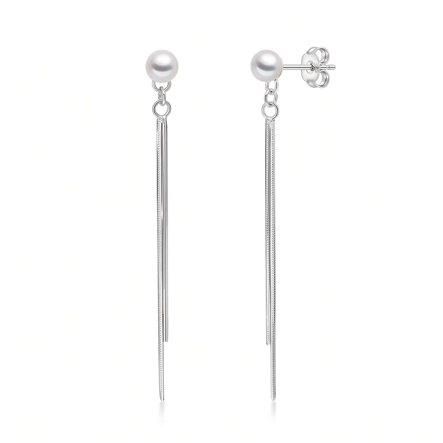 Japanese Akoya Pearl Long Chain Dangle Earrings