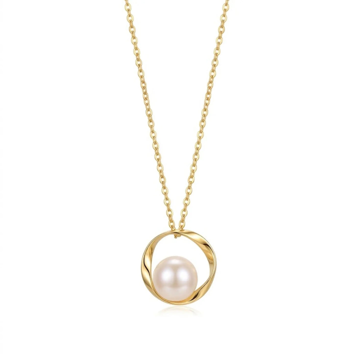 7-7.5mm White Cultured Freshwater Pearl Mobius Loop Pendant Necklace