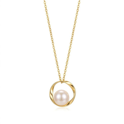 7-7.5mm White Cultured Freshwater Pearl Mobius Loop Pendant Necklace