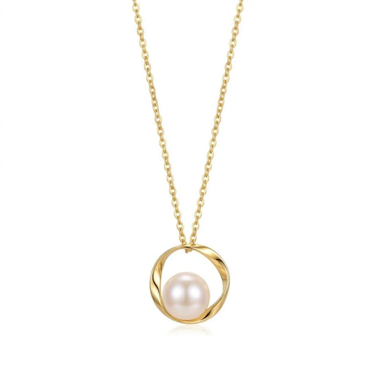 7-7.5mm White Cultured Freshwater Pearl Mobius Loop Pendant Necklace