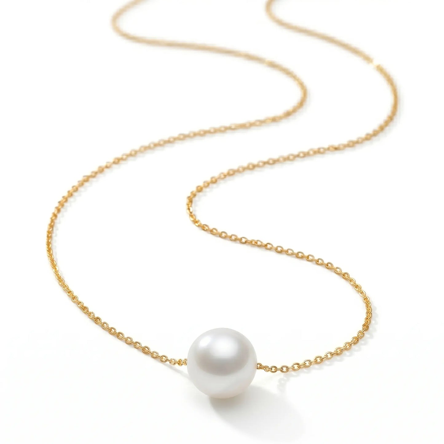 Bride's Wedding Day Pearl Necklace, Solid 18K Gold Floating Freshwater Pearl Pendant for the Bride, 9-9.5mm Luxury Bridal Jewelry
