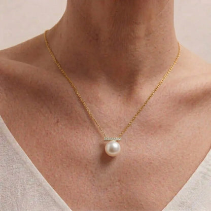Minimalist 3-Pearl Balance Necklace, 8-8.5mm Genuine White Pearl Pendant