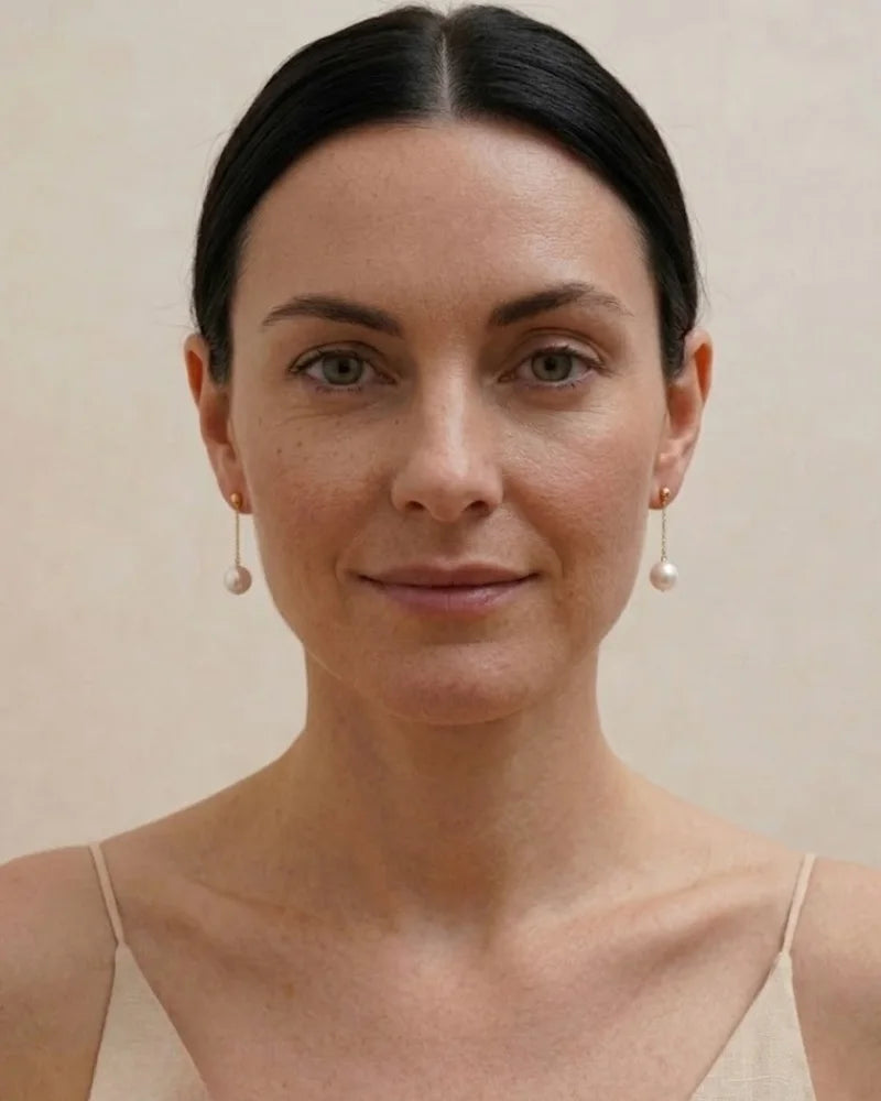 18K Gold Single Akoya Pearl Drop Chain Earrings