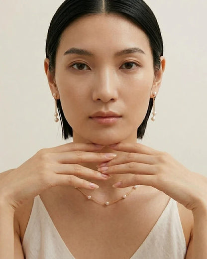 18K Gold Double Akoya Pearl Drop Chain Earrings