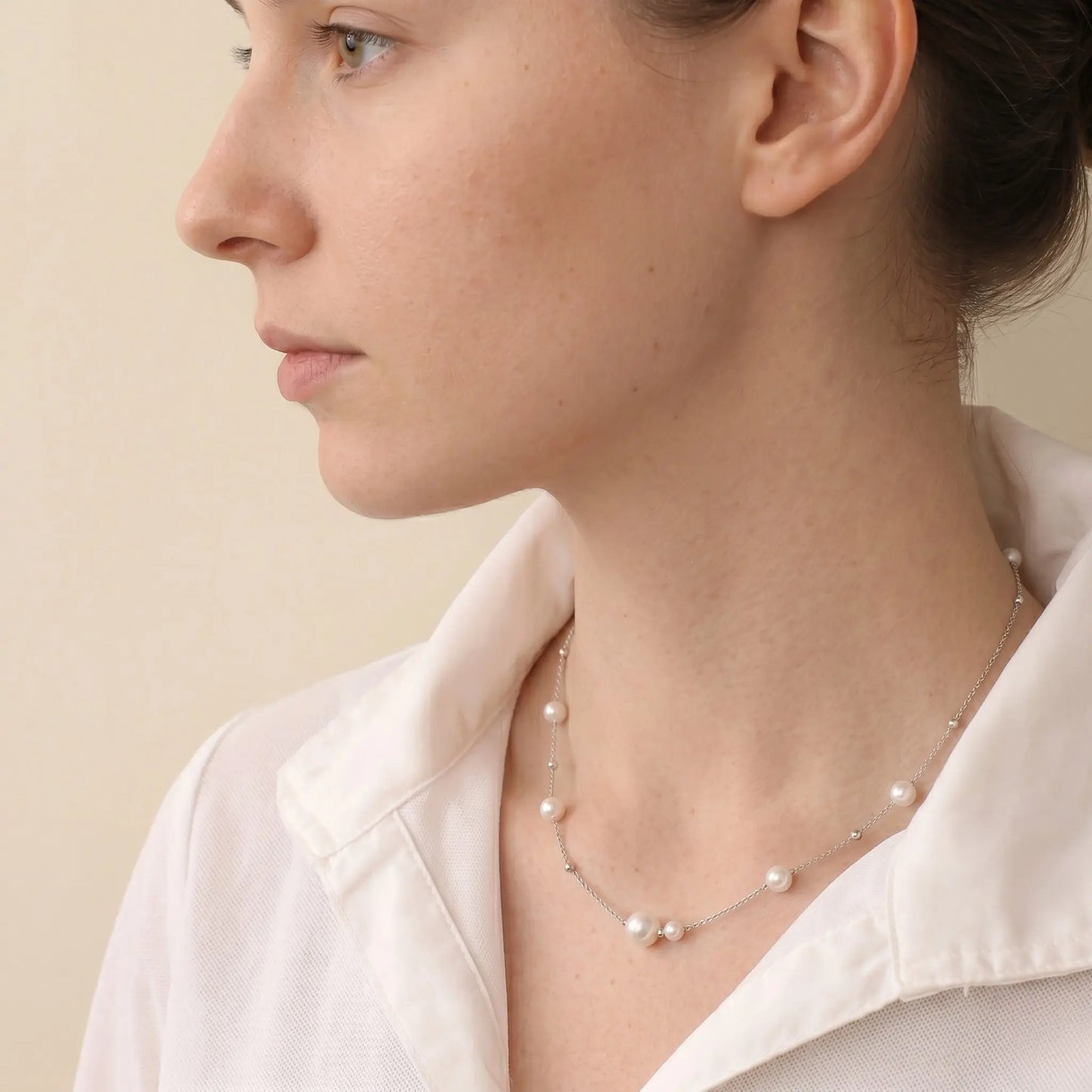 Asymmetric 5-7.5mm Freshwater Station Pearl Choker in 925 Sterling Silver