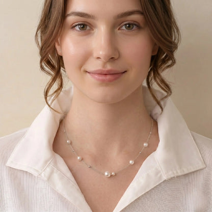 Asymmetric 5-7.5mm Freshwater Station Pearl Choker in 925 Sterling Silver