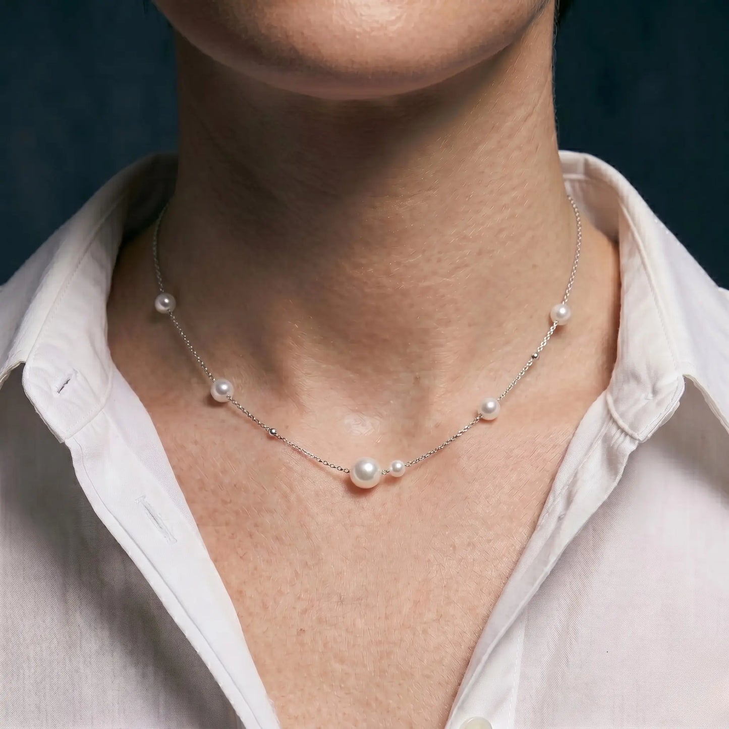 Asymmetric 5-7.5mm Freshwater Station Pearl Choker in 925 Sterling Silver