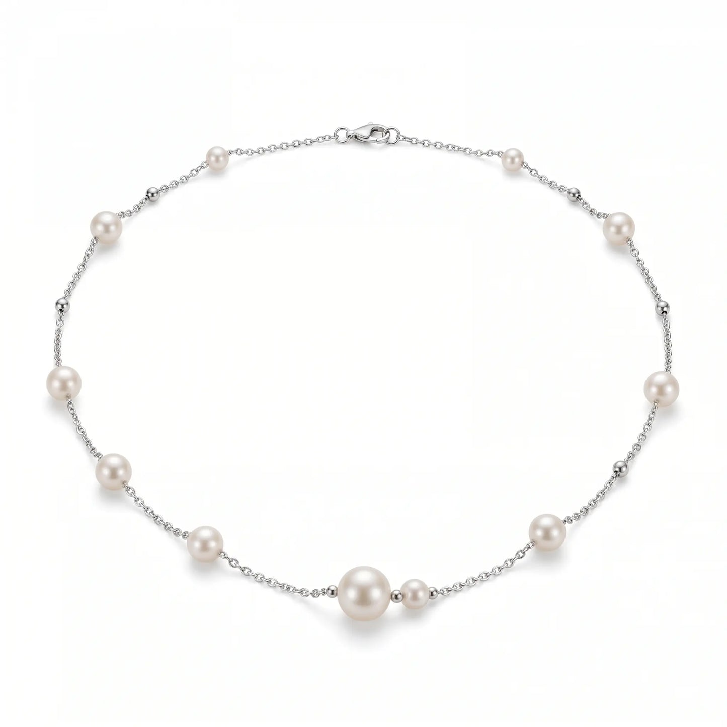 Asymmetric 5-7.5mm Freshwater Station Pearl Choker in 925 Sterling Silver