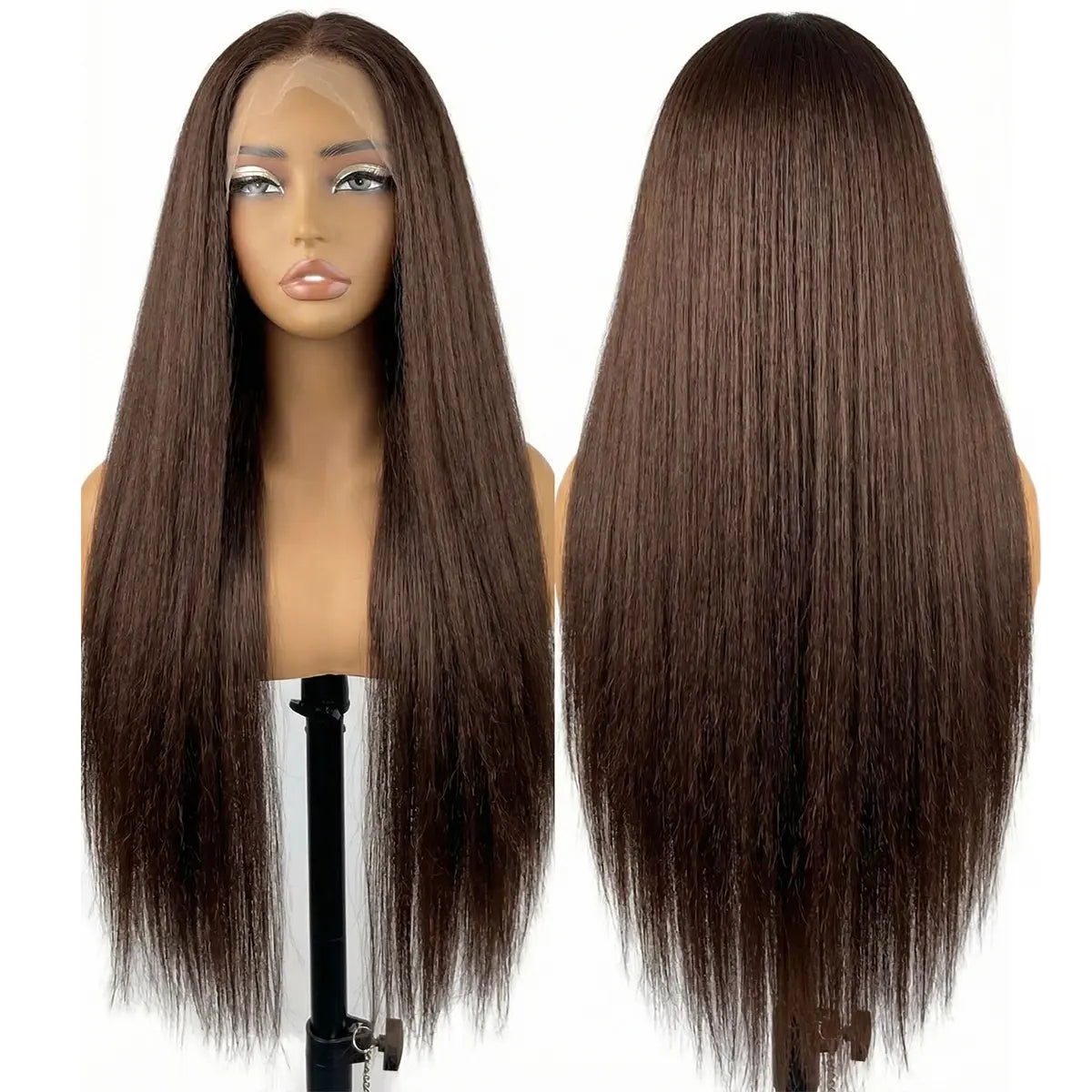 13X6 Synthetic Lace Front Wig Kinky Straight Lace Front Wig Pre Plucked 180% Density Yaki Straight Lace Front Wigs For Black Women Heat Resistant Hair