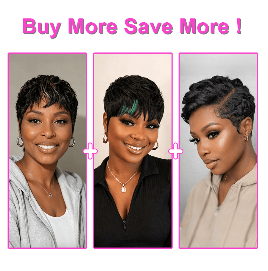 Green Part Machine Made Short Pixie Wig