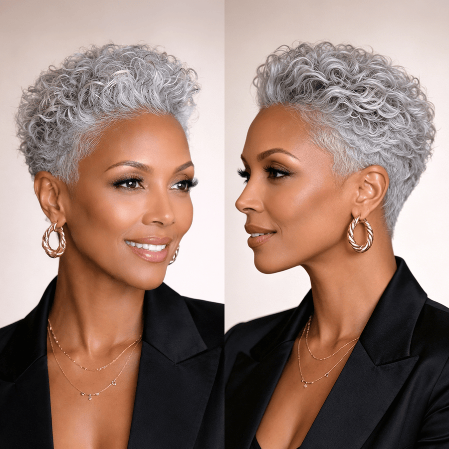 Salt&Pepper Finger Wave Short Cut Frontal Lace Wig-1