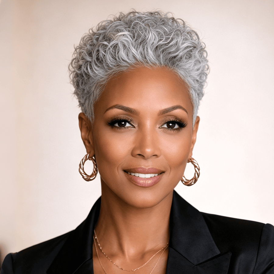 Salt&Pepper Finger Wave Short Cut Frontal Lace Wig-1