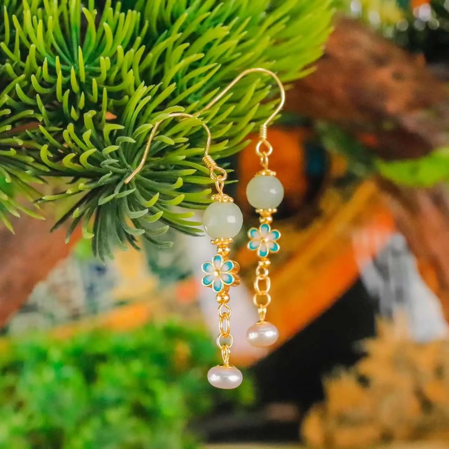 Cloisonné Jade Earrings – Jade Grace Floral Earrings | BodhiBloom