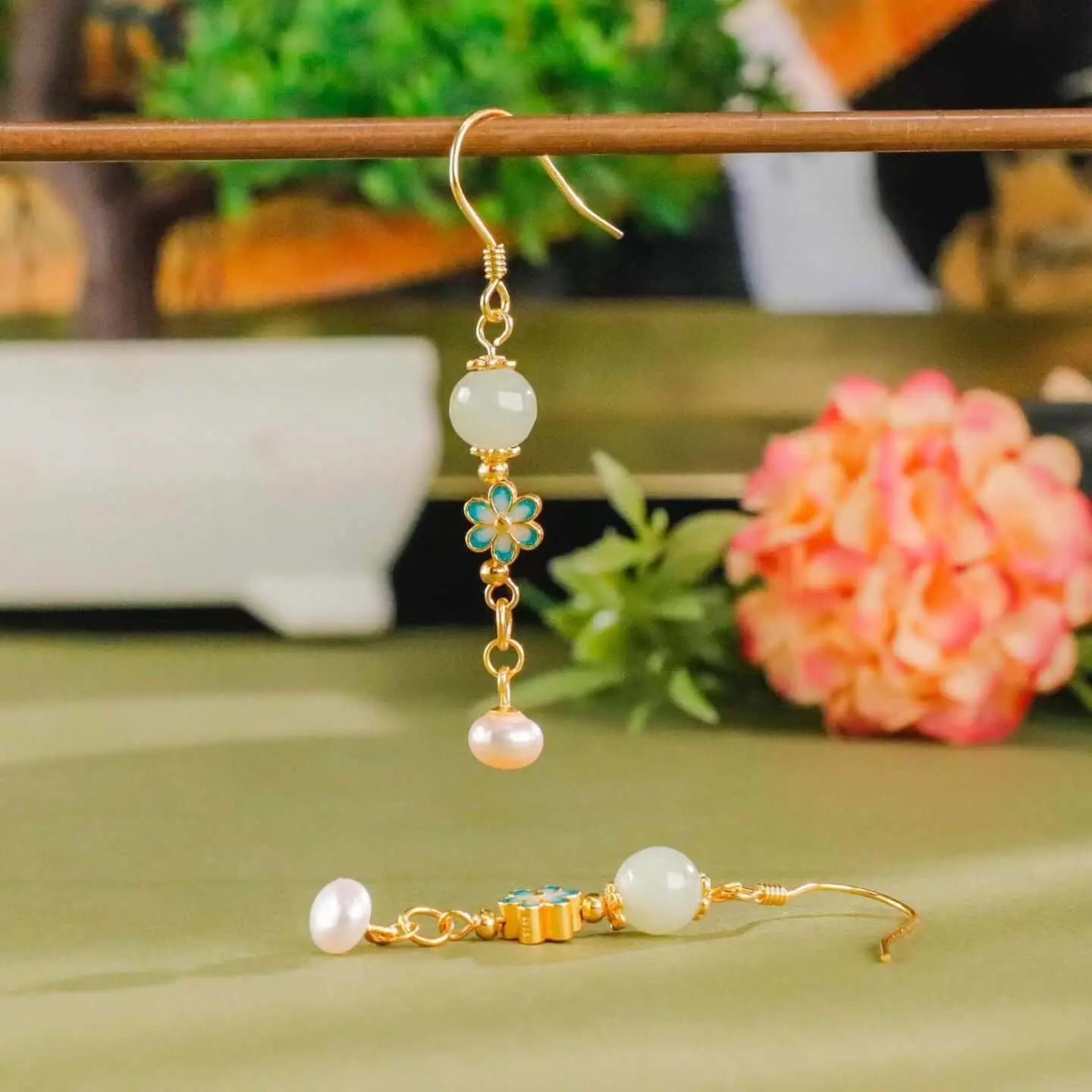 Cloisonné Jade Earrings – Jade Grace Floral Earrings | BodhiBloom