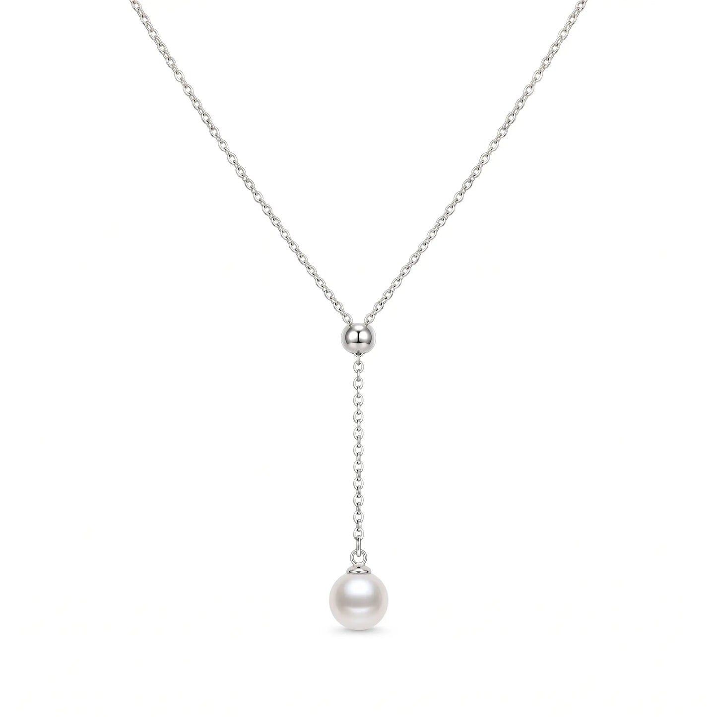 Bridesmaid Gift Pearl Necklace, 925 Sterling Silver Floating Pearl Y-Necklace for Bridesmaids