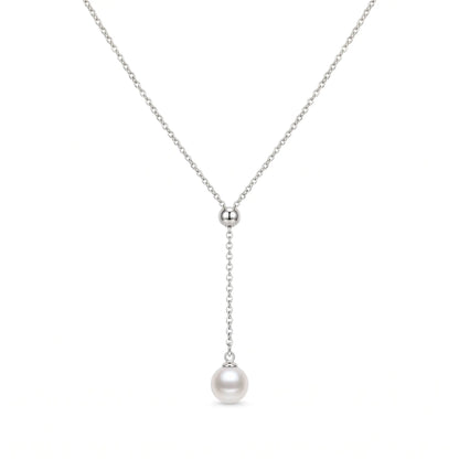 Bridesmaid Gift Pearl Necklace, 925 Sterling Silver Floating Pearl Y-Necklace for Bridesmaids