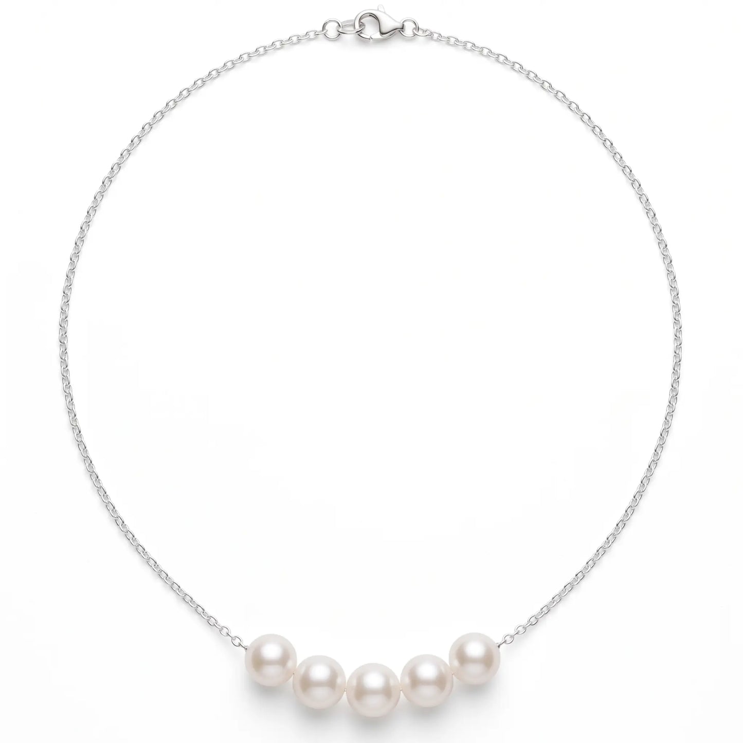 Bridesmaid Gift 925 Sterling Silver Freshwater Pearl "Smile" Bar Necklace for Brides (5-5.5mm)