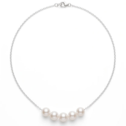 Bridesmaid Gift 925 Sterling Silver Freshwater Pearl "Smile" Bar Necklace for Brides (5-5.5mm)