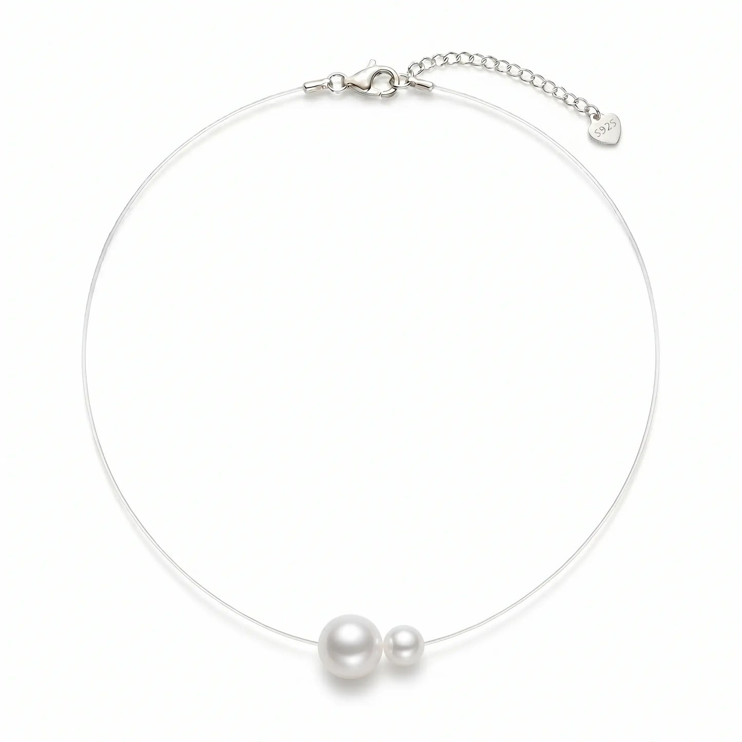 Bridesmaid Pearl Gift Necklace, 5-7.5mm Freshwater Pearl Floating Solitaire Invisible Chain