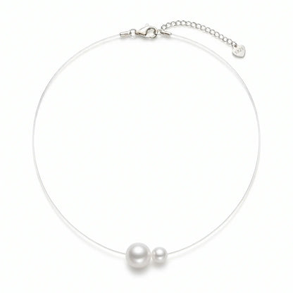 Bridesmaid Pearl Gift Necklace, 5-7.5mm Freshwater Pearl Floating Solitaire Invisible Chain