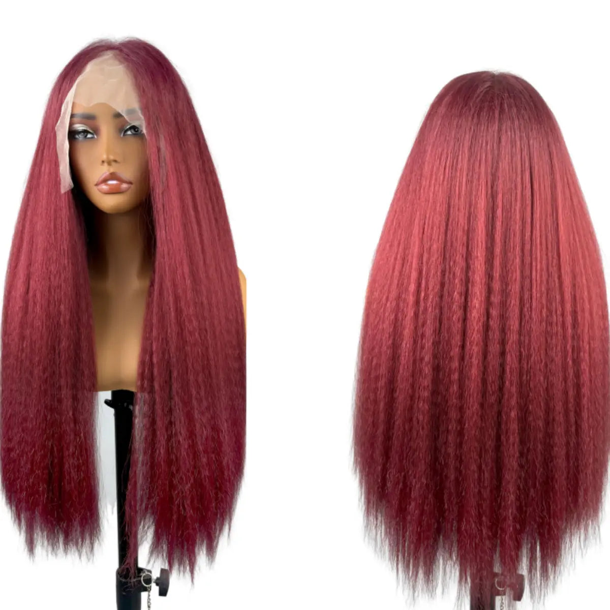 13X6 Synthetic Lace Front Wig Kinky Straight Lace Front Wig Pre Plucked 180% Density Yaki Straight Lace Front Wigs For Black Women Heat Resistant Hair