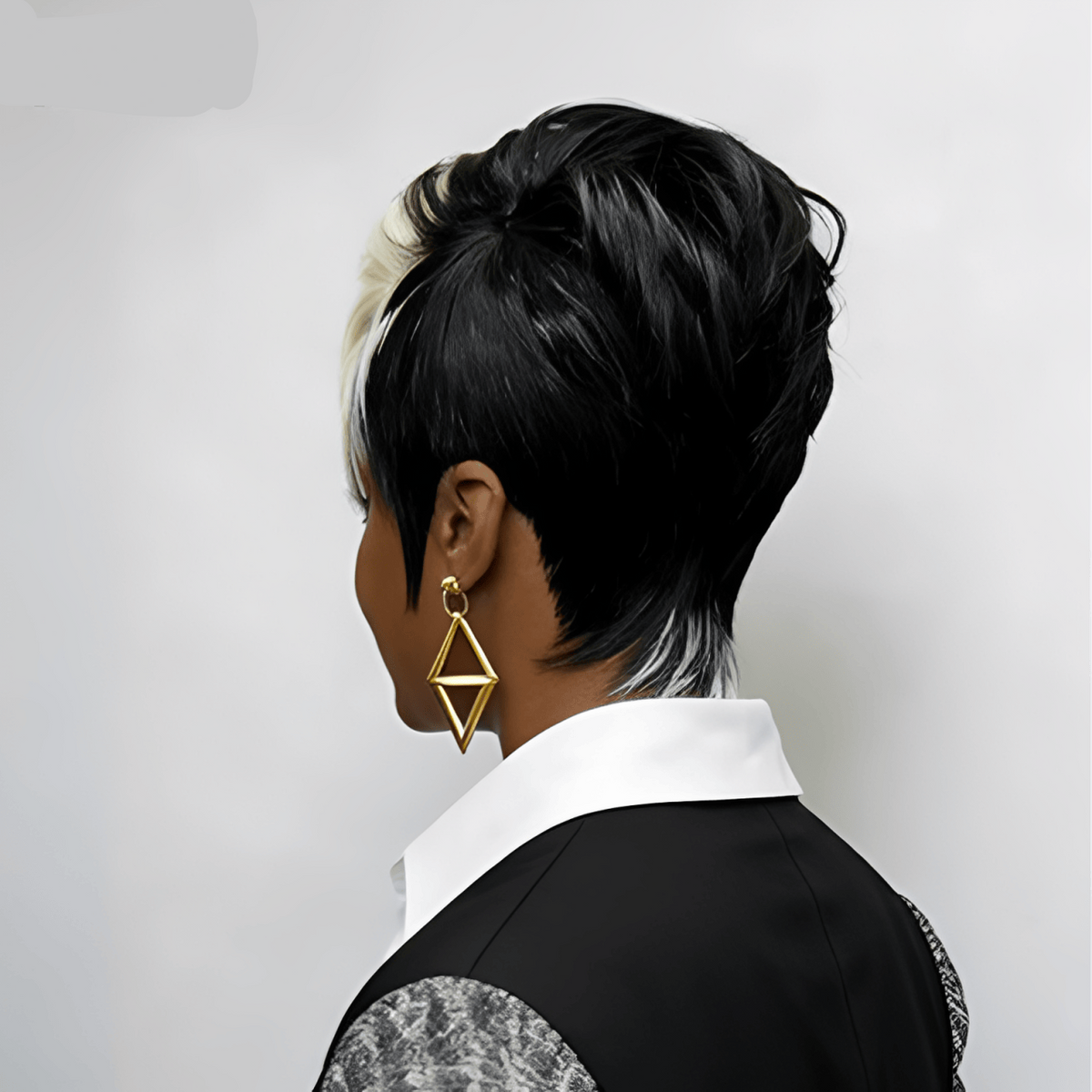 Machine Made Straight Pixie With White Highlight Wig