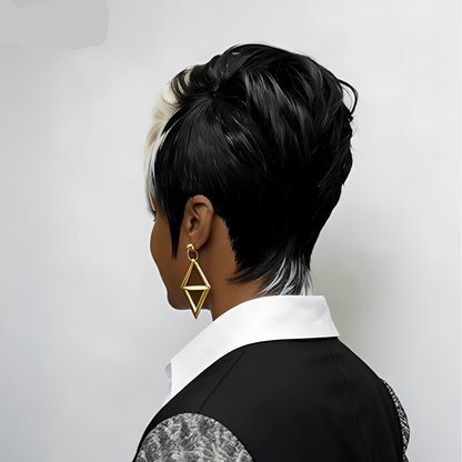 Machine Made Straight Pixie With White Highlight Wig