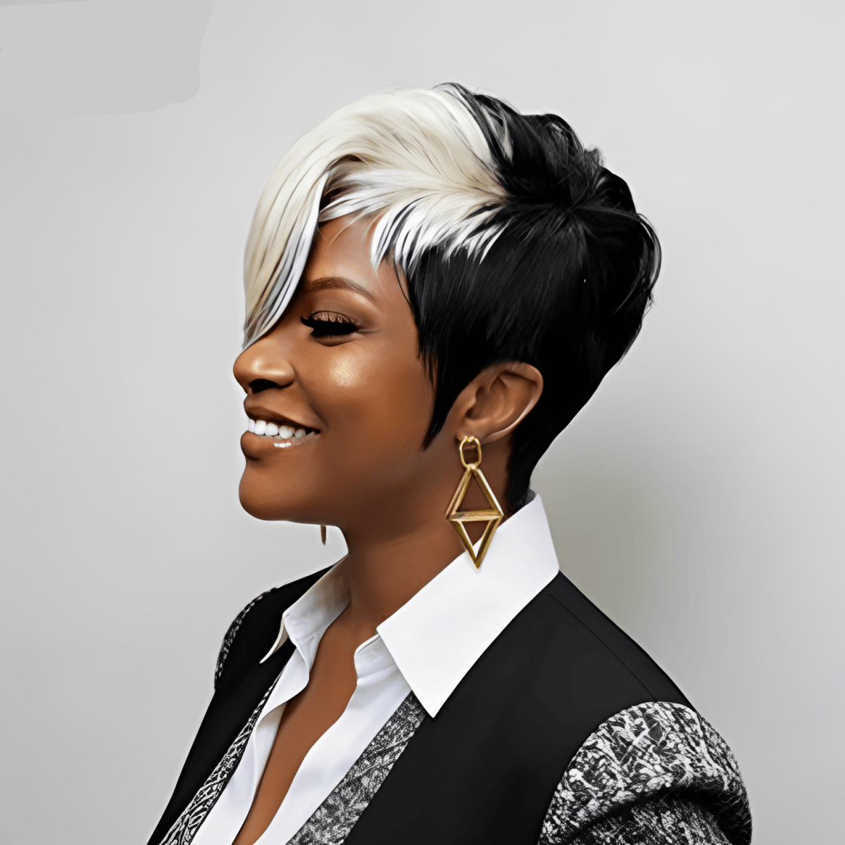 Machine Made Straight Pixie With White Highlight Wig