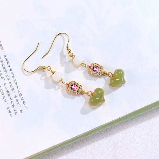 Chinese Opera Huadan Opera White Jade Enamel Earrings