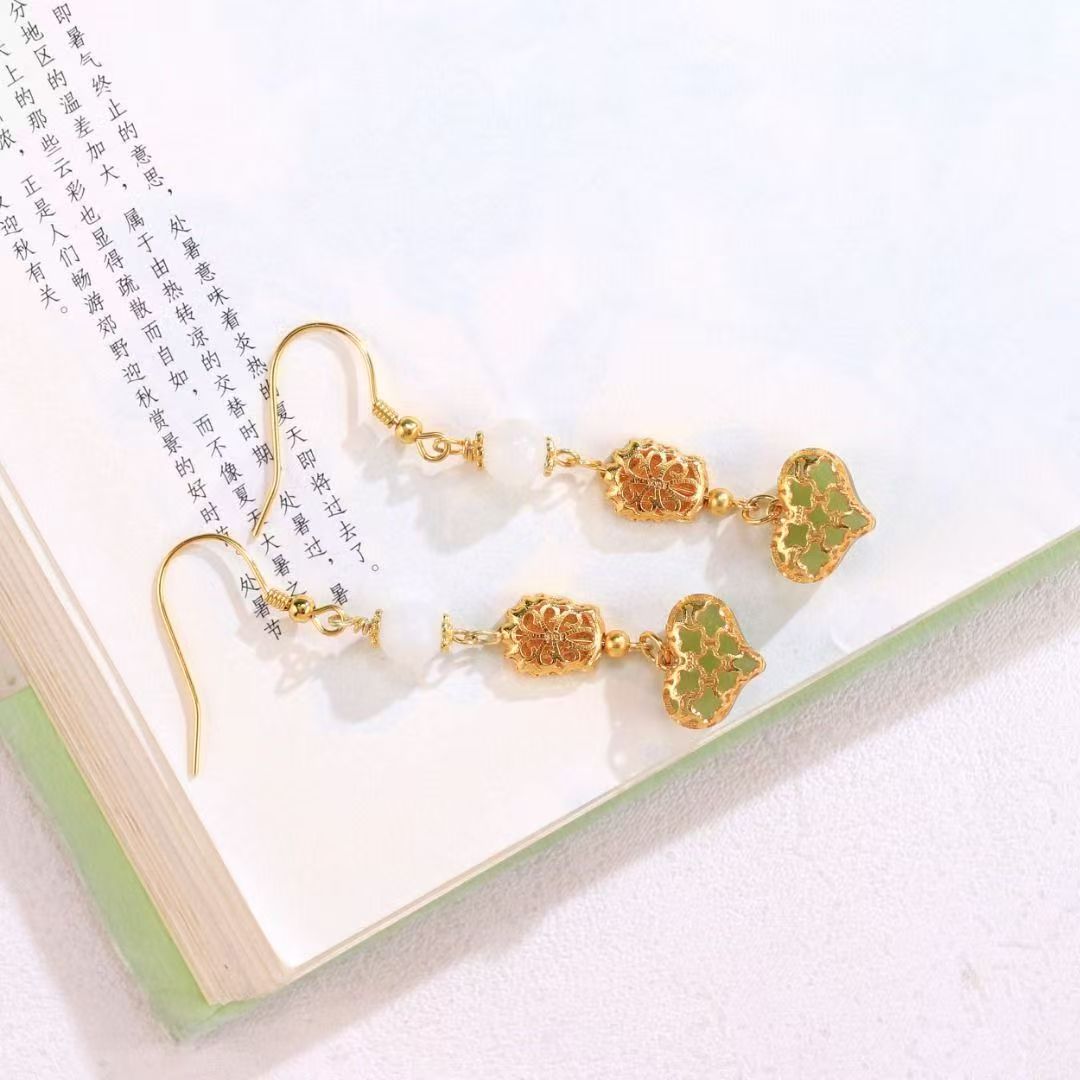 Chinese Opera Huadan Opera White Jade Enamel Earrings