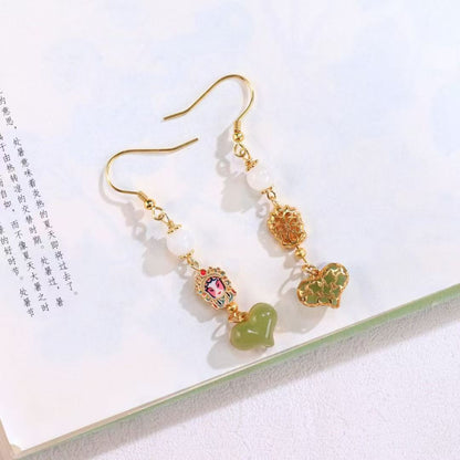 Chinese Opera Huadan Opera White Jade Enamel Earrings