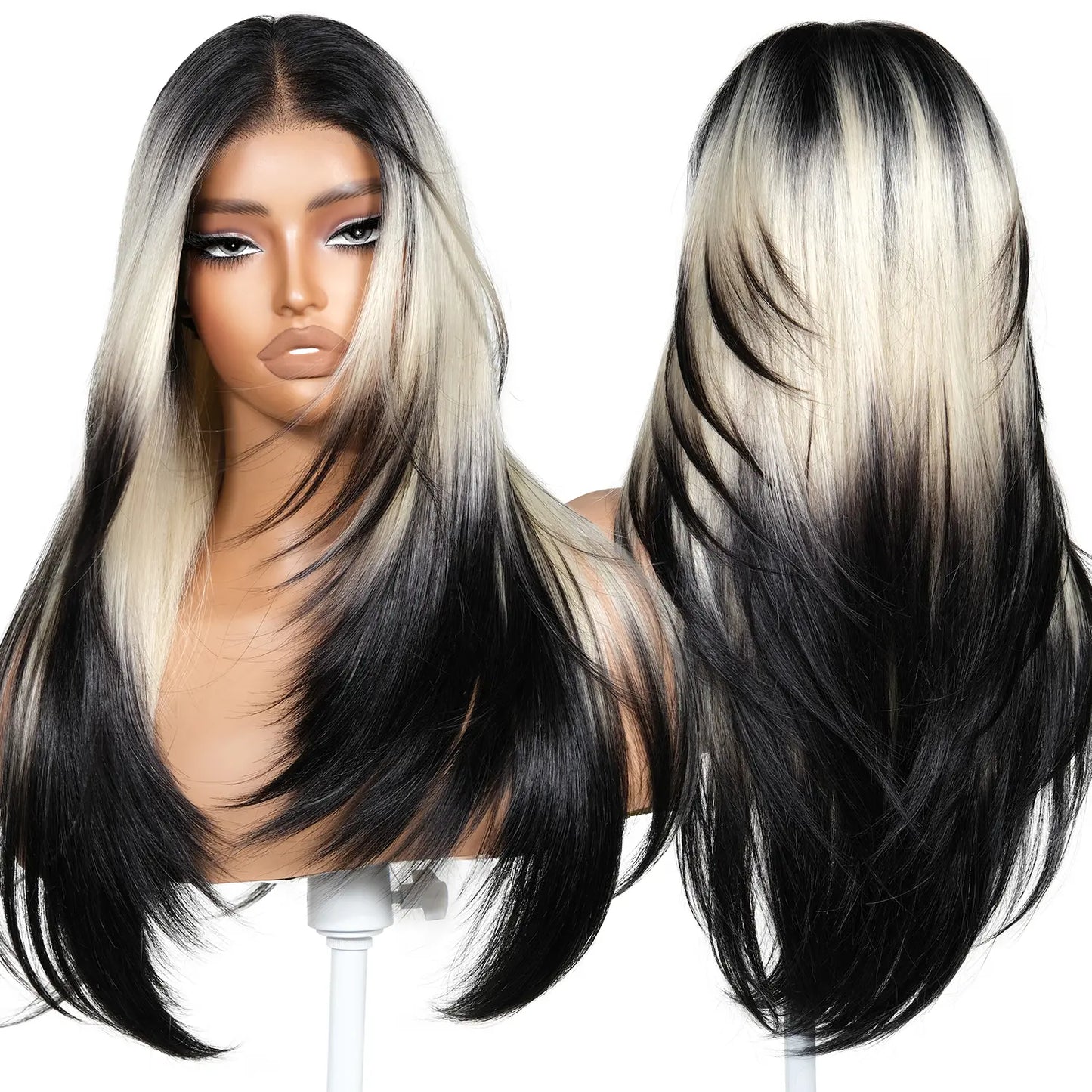 Calico Neapolitan Synthetic Lace Front Wig - 26 Inch, Glueless, Pre-Cut T Lace, Pre-Plucked, Face Framing Bangs, Perfect Middle Part, Airy Heat Resistant, Summer-Ready for Daily Wear, Parties, Heat Resistant Wigs, Synthetic Material Wigs