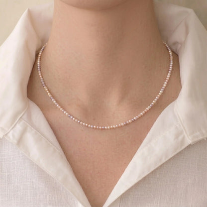 18K Solid Gold Dainty 3-3.5mm Natural Multicolor Freshwater Pearl Necklace