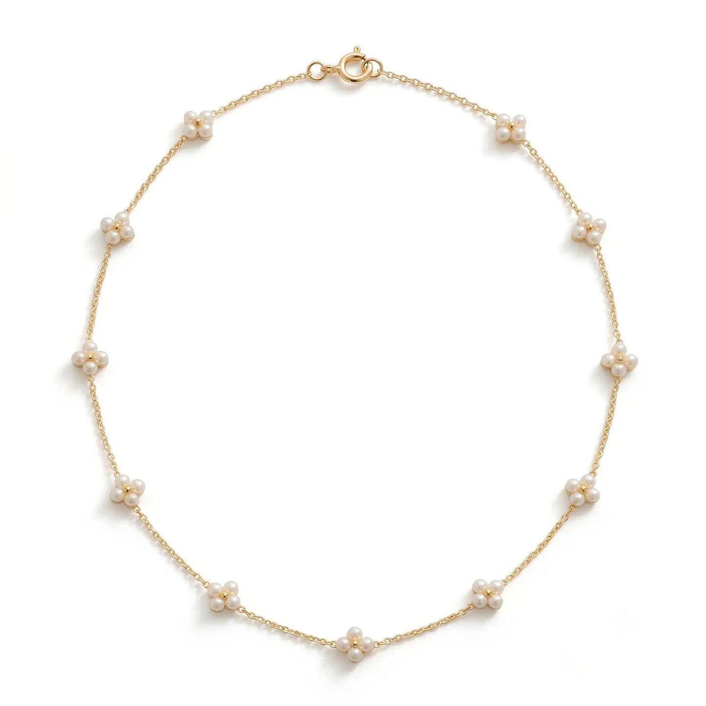 Dainty 18K Solid Gold Berry Pearl Station Choker Necklace for Women