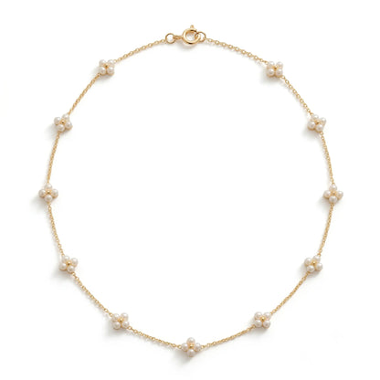 Dainty 18K Solid Gold Berry Pearl Station Choker Necklace for Women
