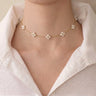 Dainty 18K Solid Gold Berry Pearl Station Choker Necklace for Women