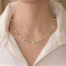Dainty 18K Solid Gold Pink Pearl Station Necklace for Women