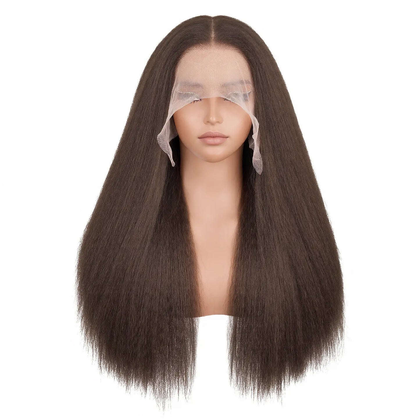 13X6 Synthetic Lace Front Wig Kinky Straight Lace Front Wig Pre Plucked 180% Density Yaki Straight Lace Front Wigs For Black Women Heat Resistant Hair