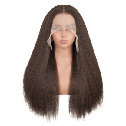 13X6 Synthetic Lace Front Wig Kinky Straight Lace Front Wig Pre Plucked 180% Density Yaki Straight Lace Front Wigs For Black Women Heat Resistant Hair