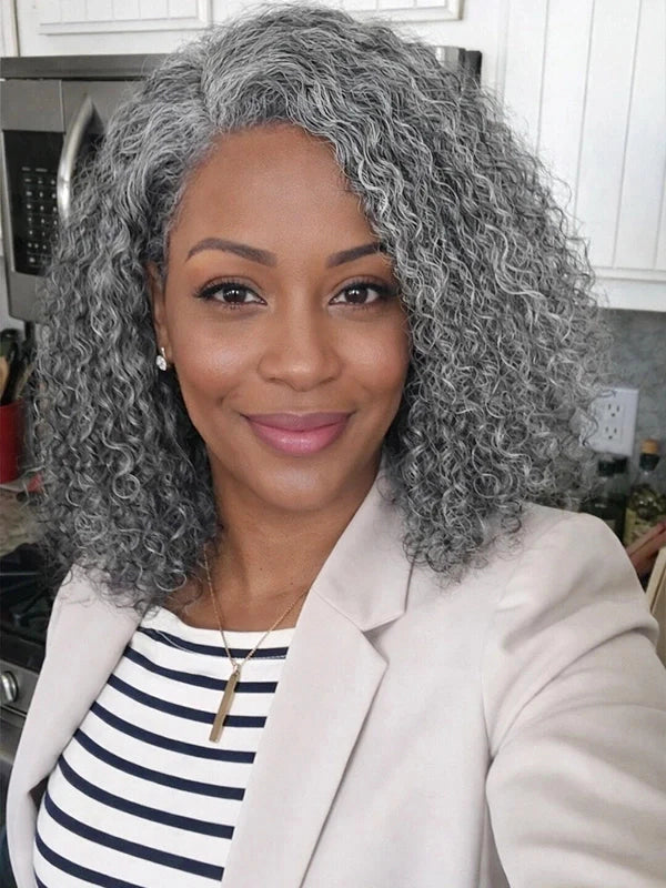 5x5 Deep Curly Salt And Pepper Glueless Gray Color Pre-Cut Lace Bob Wig