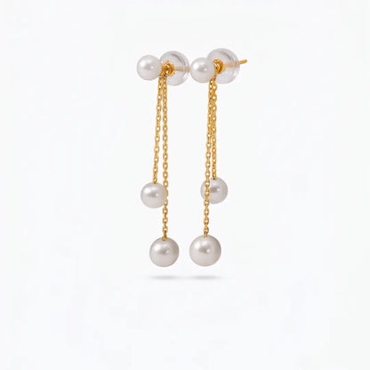 18K Gold Double Akoya Pearl Drop Chain Earrings