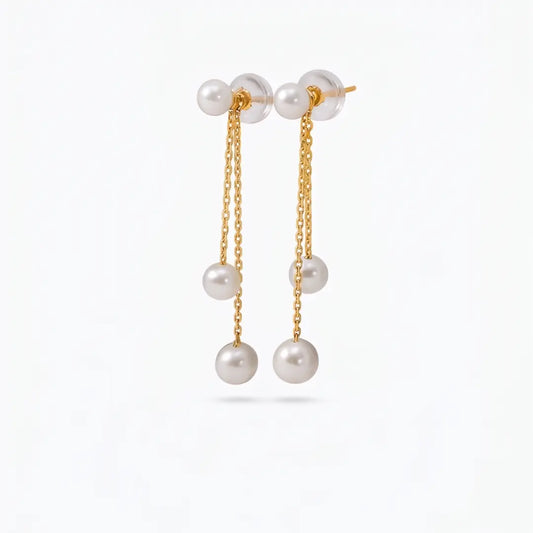 18K Gold Double Akoya Pearl Drop Chain Earrings