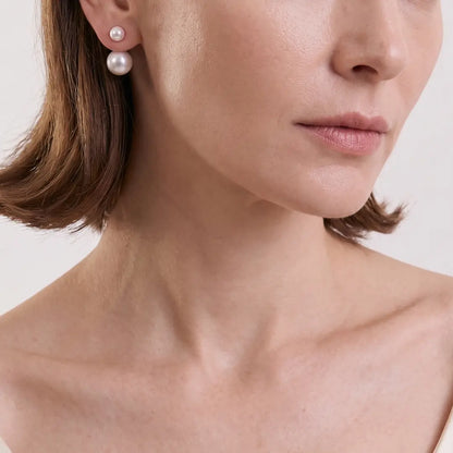 Graduated Double Pearl Drop Earrings with 925 Sterling Silver Pearl Studs