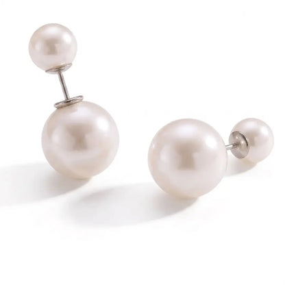 Graduated Double Pearl Drop Earrings with 925 Sterling Silver Pearl Studs