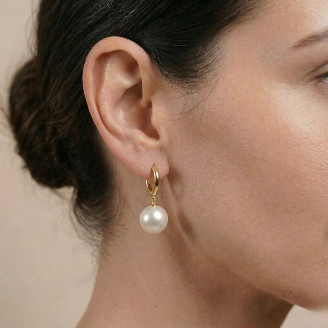 18K Gold Japanese Akoya Pearl Hoop Earrings